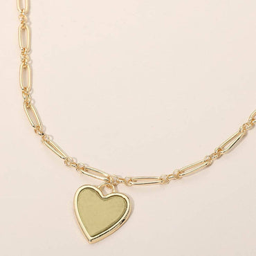 Mother of Pearl Heart Pendant Paperclip Chain Necklace