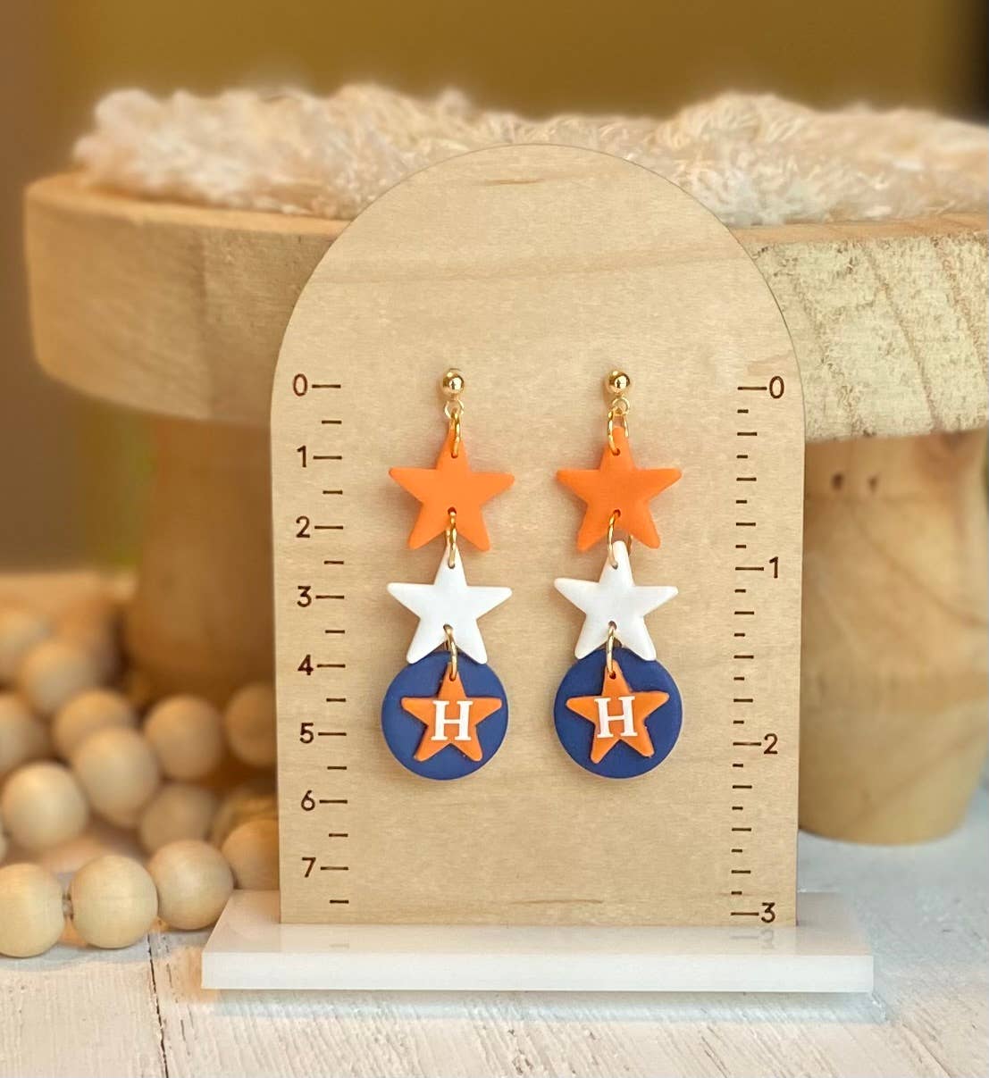 Astros Clay Earrings: H Circle w/Stars