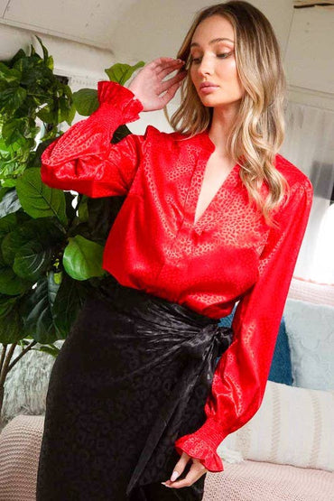 V-neck smocking detail blouse