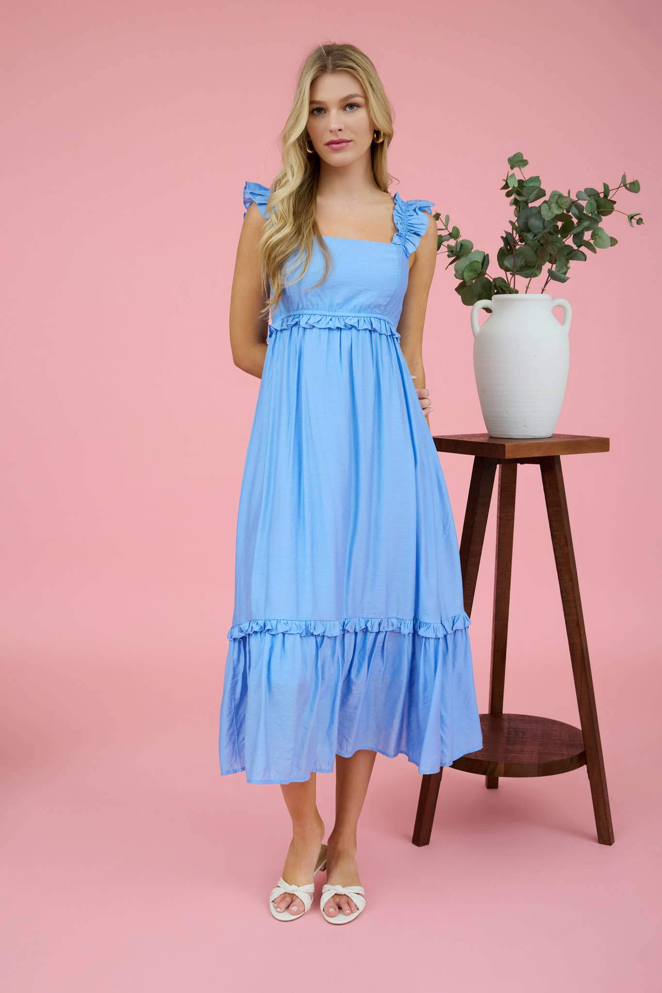 Ruffle Detail Empire Waist Midi Dress M Ruffle Detail Empire Waist Midi Dress M