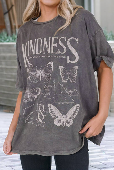 Kindness Butterflies Graphic Mineral Wash Loose Tee