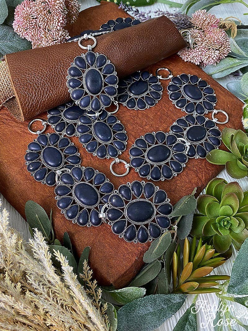 Ride For The Brand Darlin' Black Floral Concho Link Belt, Plus size