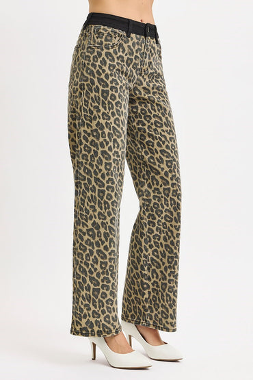 High Rise Wide Leg Leopard Print Pants
