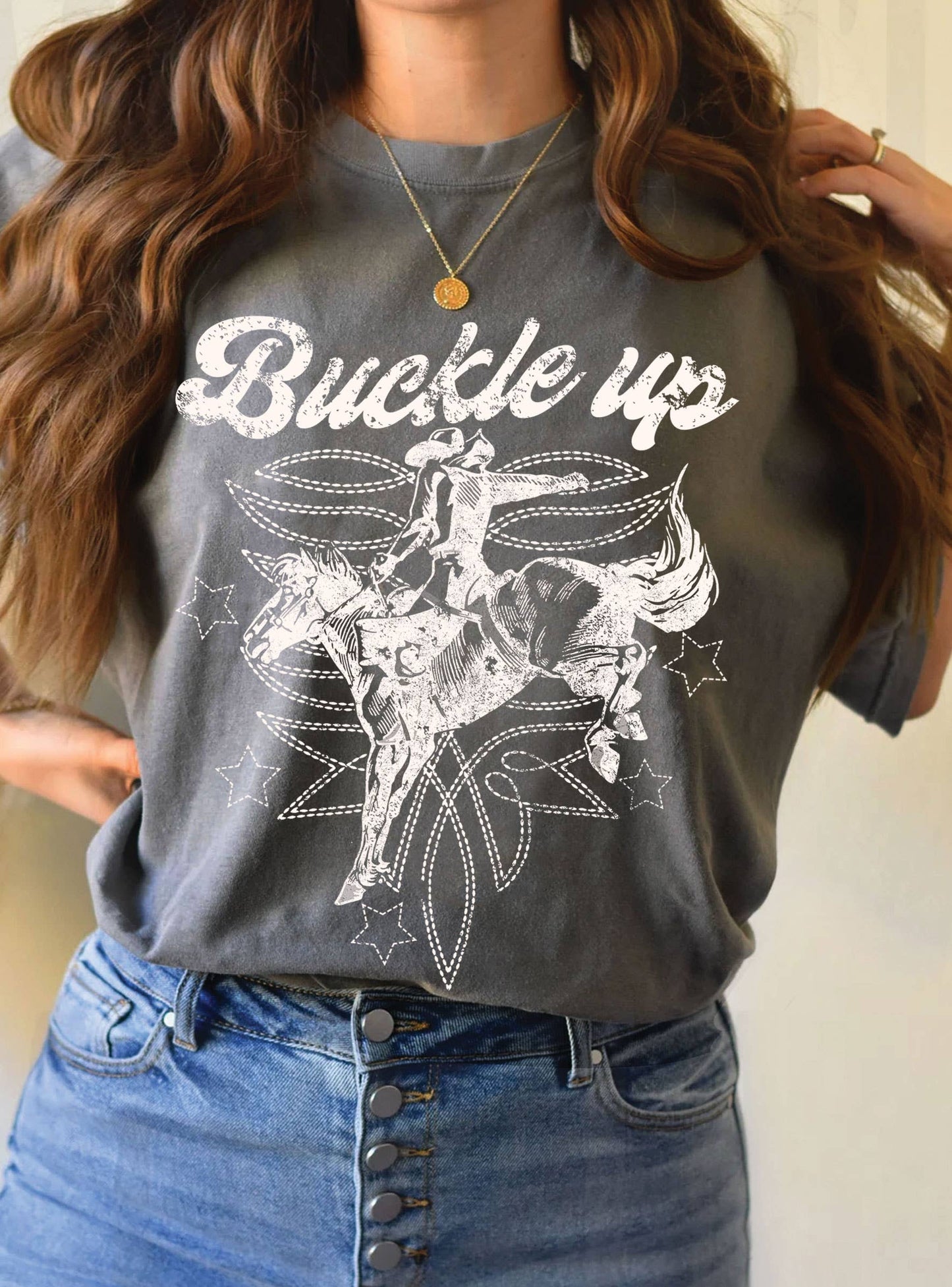 BUCKLE UP BUTTERCUP RODEO COWBOY GRAPHIC TSHIRTS