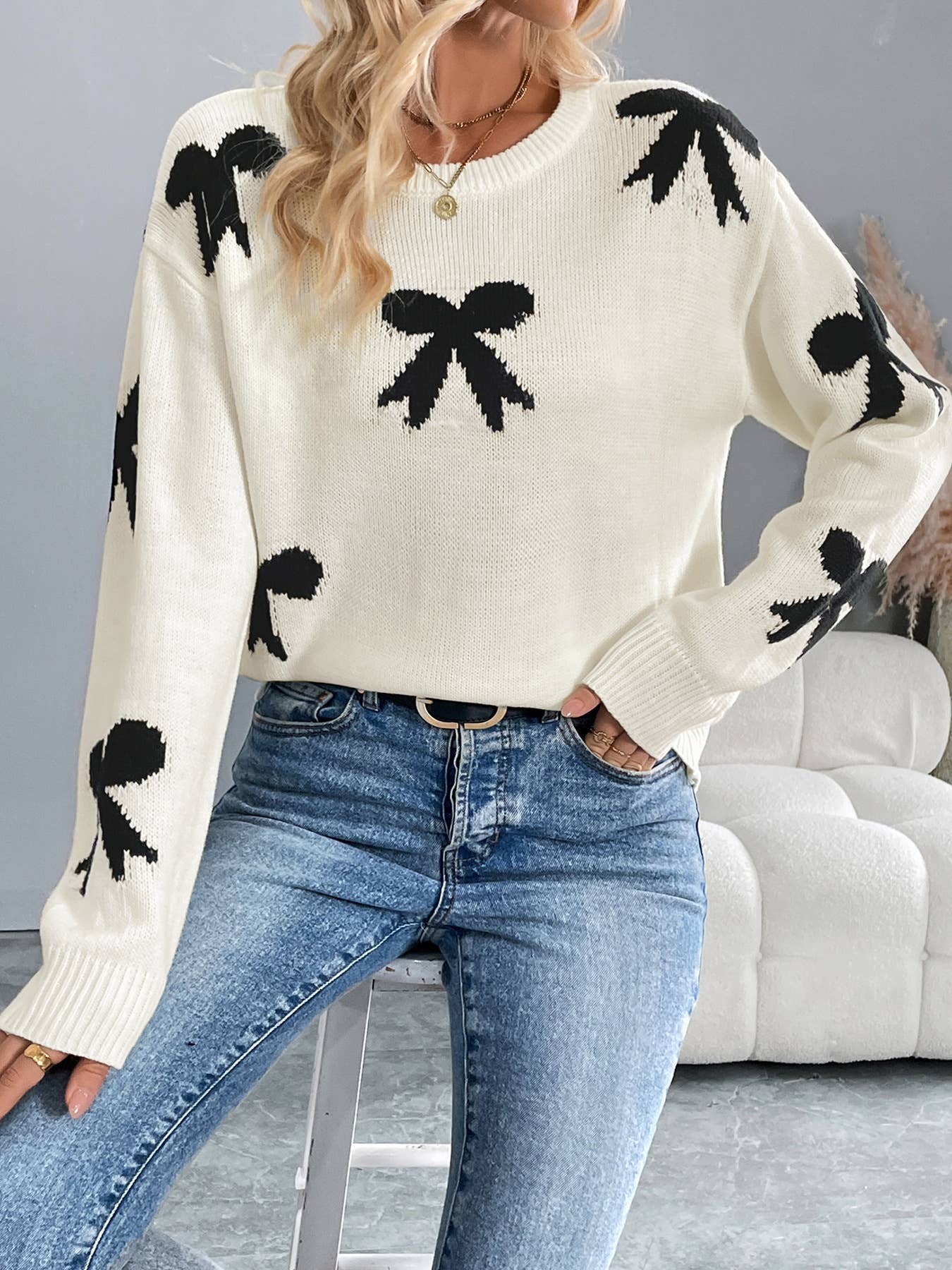 Bow Jacquard Sweater