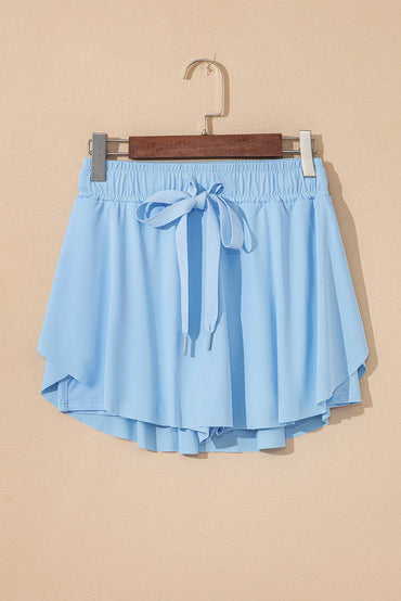 Solid Drawstring High Waist Skort