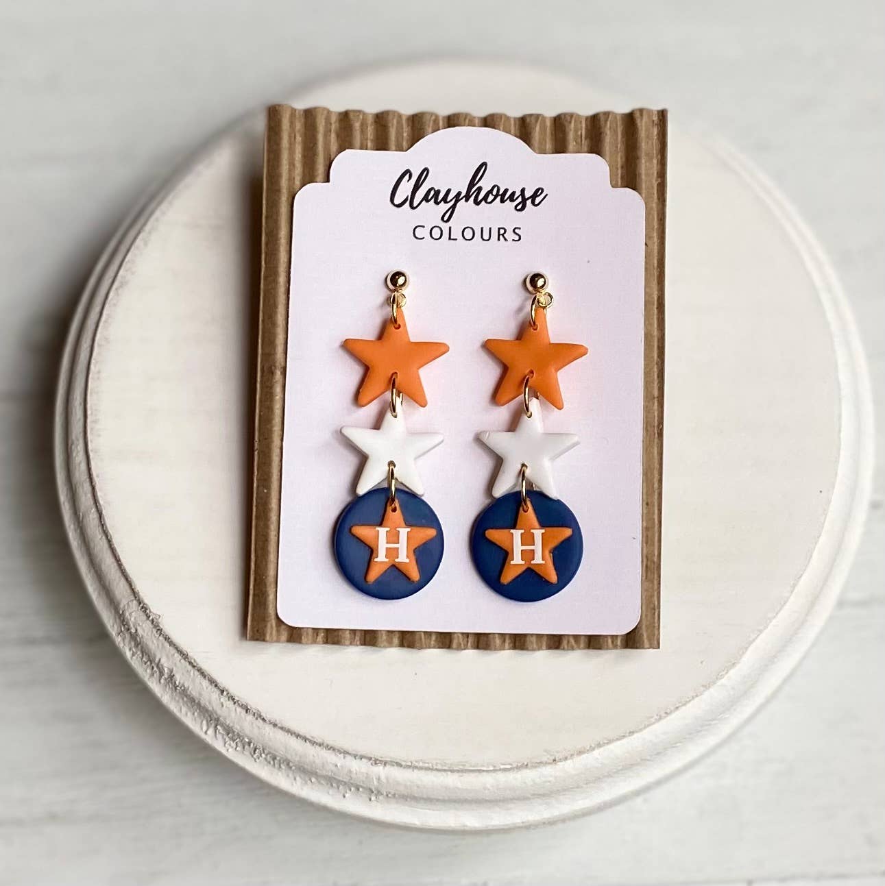 Astros Clay Earrings: H Circle w/Stars