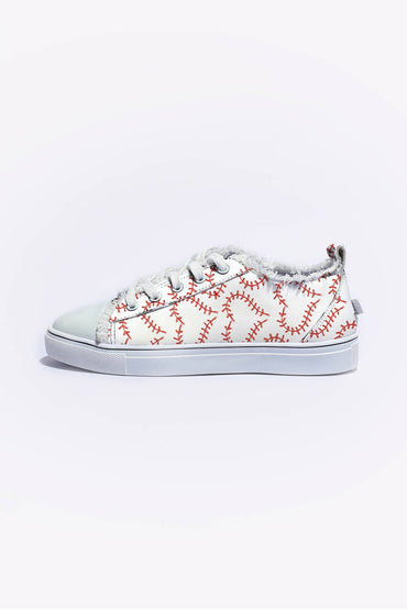 Baseball Seam Printed Frayed Canvas Shoes