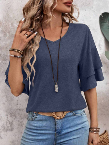 Loose Fit Ruffled Sleeve T-Shirt