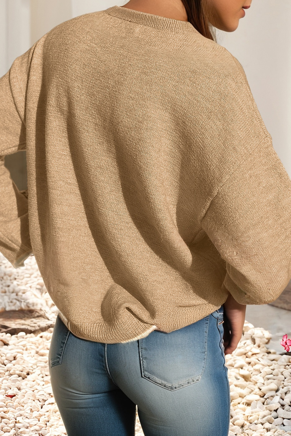 Leopard Bow Decor Split Cuff Contrast Trim Sweater