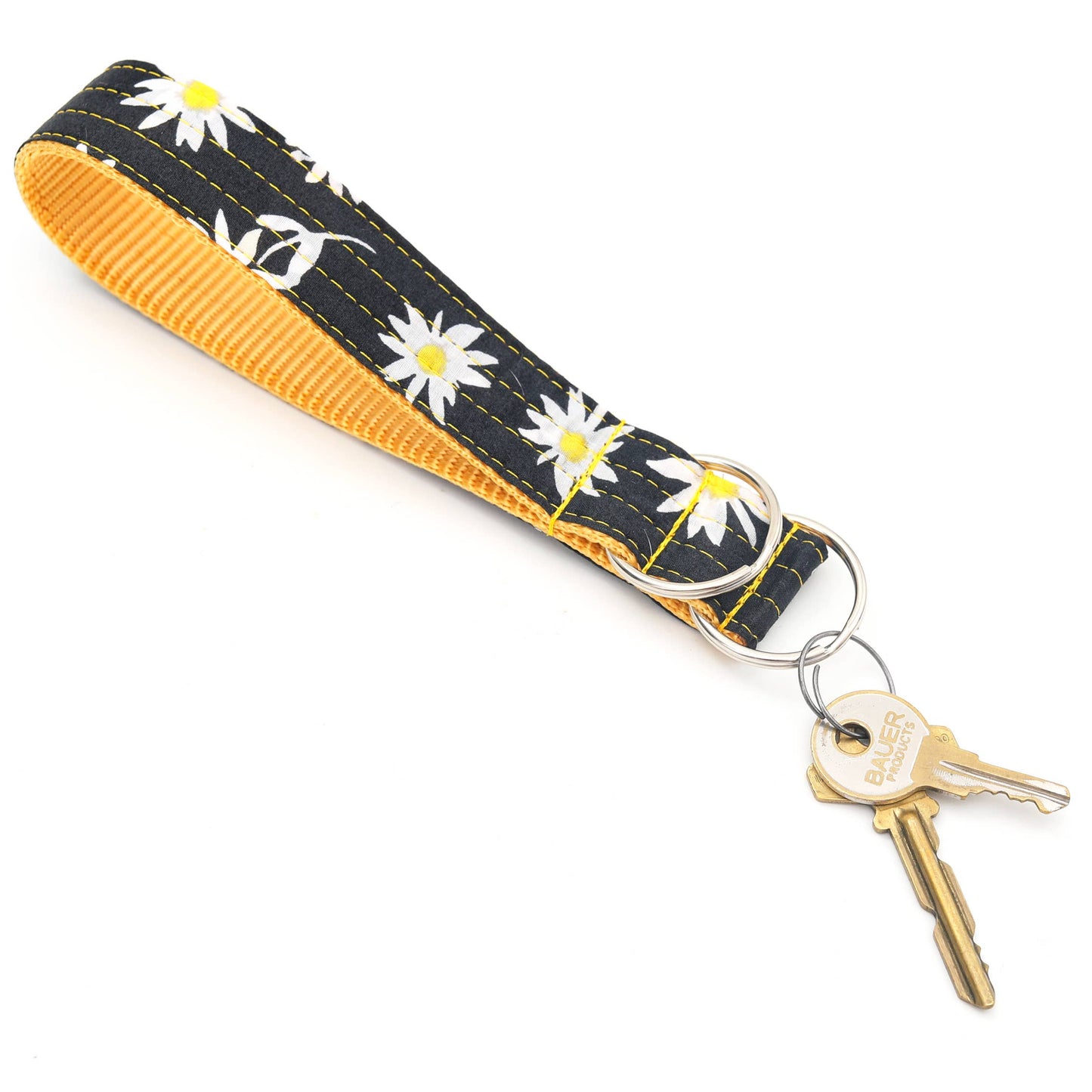 Daisy Black & Yellow Floral Key Chain Wristlet Fob