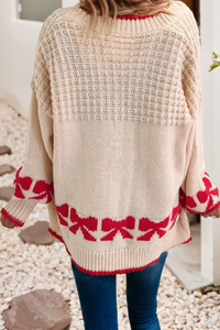 Bow Pattern Textured Open Front Baggy Cardigan