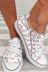 Baseball Seam Printed Frayed Canvas Shoes