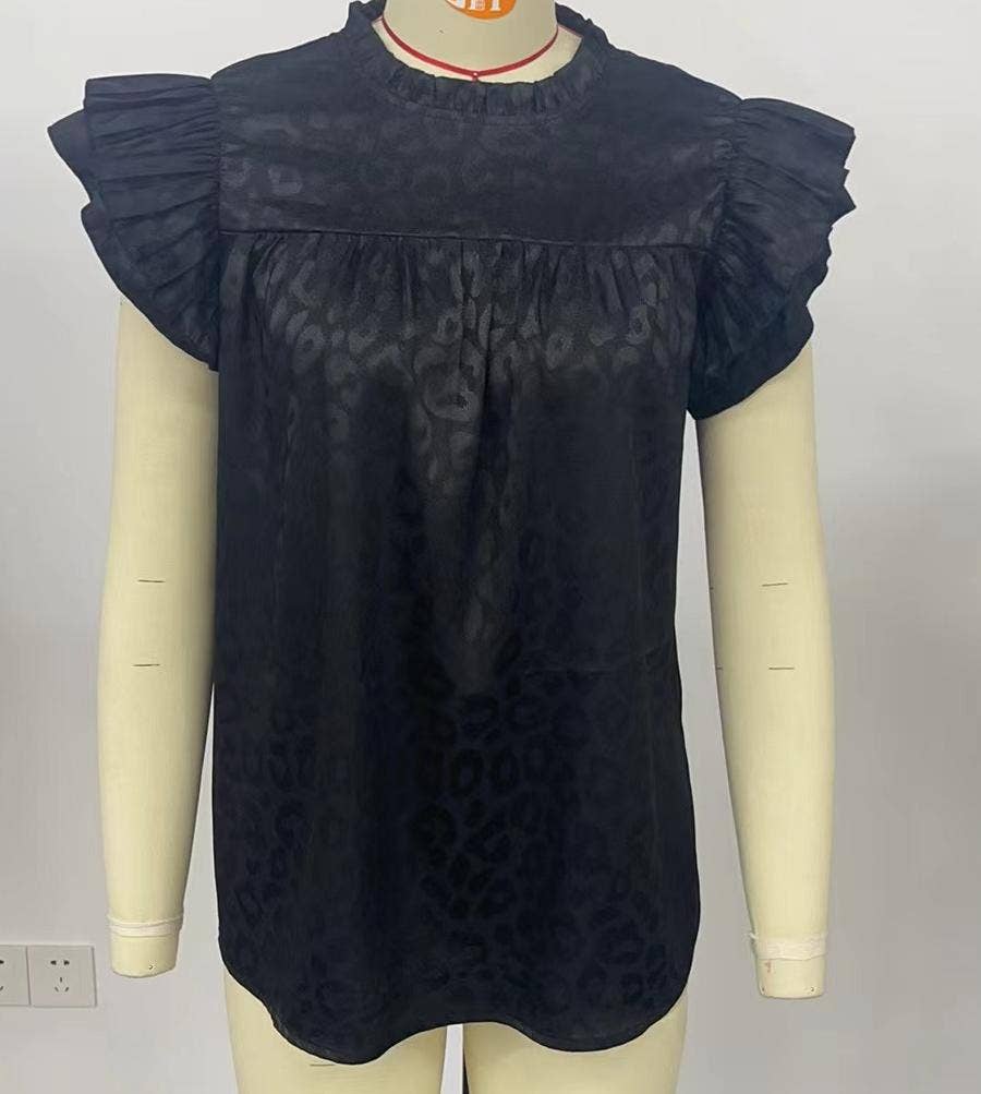 Satin Leopard top ruffle t-shirt