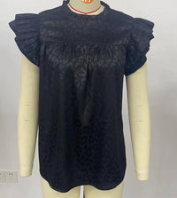 Satin Leopard top ruffle t-shirt