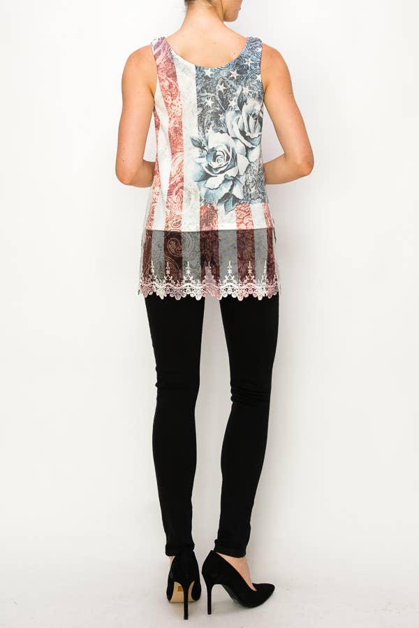 Soft Relaxed Tank with Delicate Floral Laced Hem