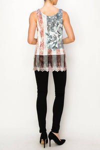 Soft Relaxed Tank with Delicate Floral Laced Hem