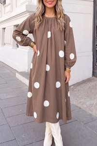 Bow Back Polka Dot Long Sleeve Midi Dress