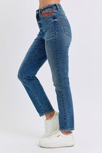 Plaid Patch Slim Jean