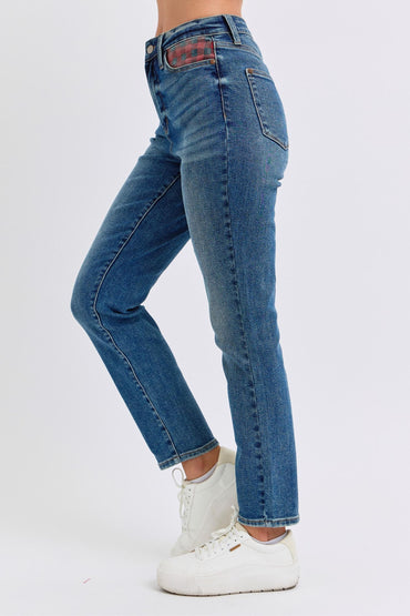 Plaid Patch Slim Jean
