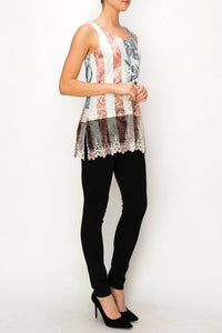 Soft Relaxed Tank with Delicate Floral Laced Hem