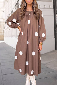 Bow Back Polka Dot Long Sleeve Midi Dress