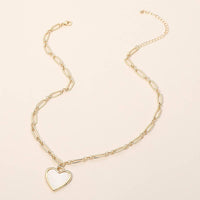 Mother of Pearl Heart Pendant Paperclip Chain Necklace