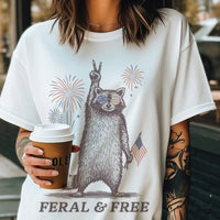 Feral And Free Racoon America Patriotic 4th of July Tee