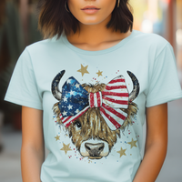 Patriotic Highland Cow USA Bow Graphic Tee