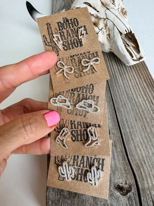 Western Cut Out Paved Stud Earrings