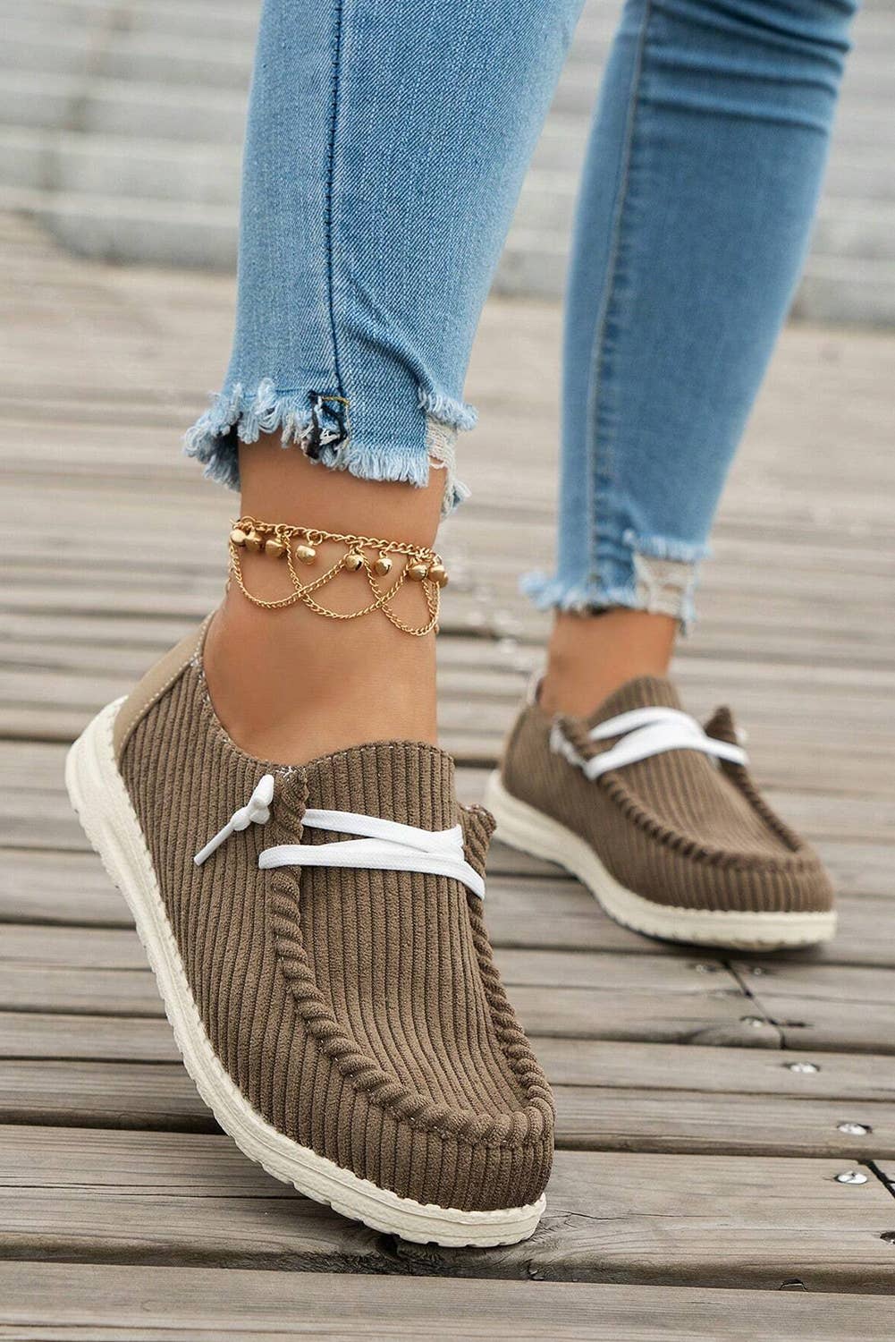 Solid Ribbed Criss Cross Slip On Casual Shoes
