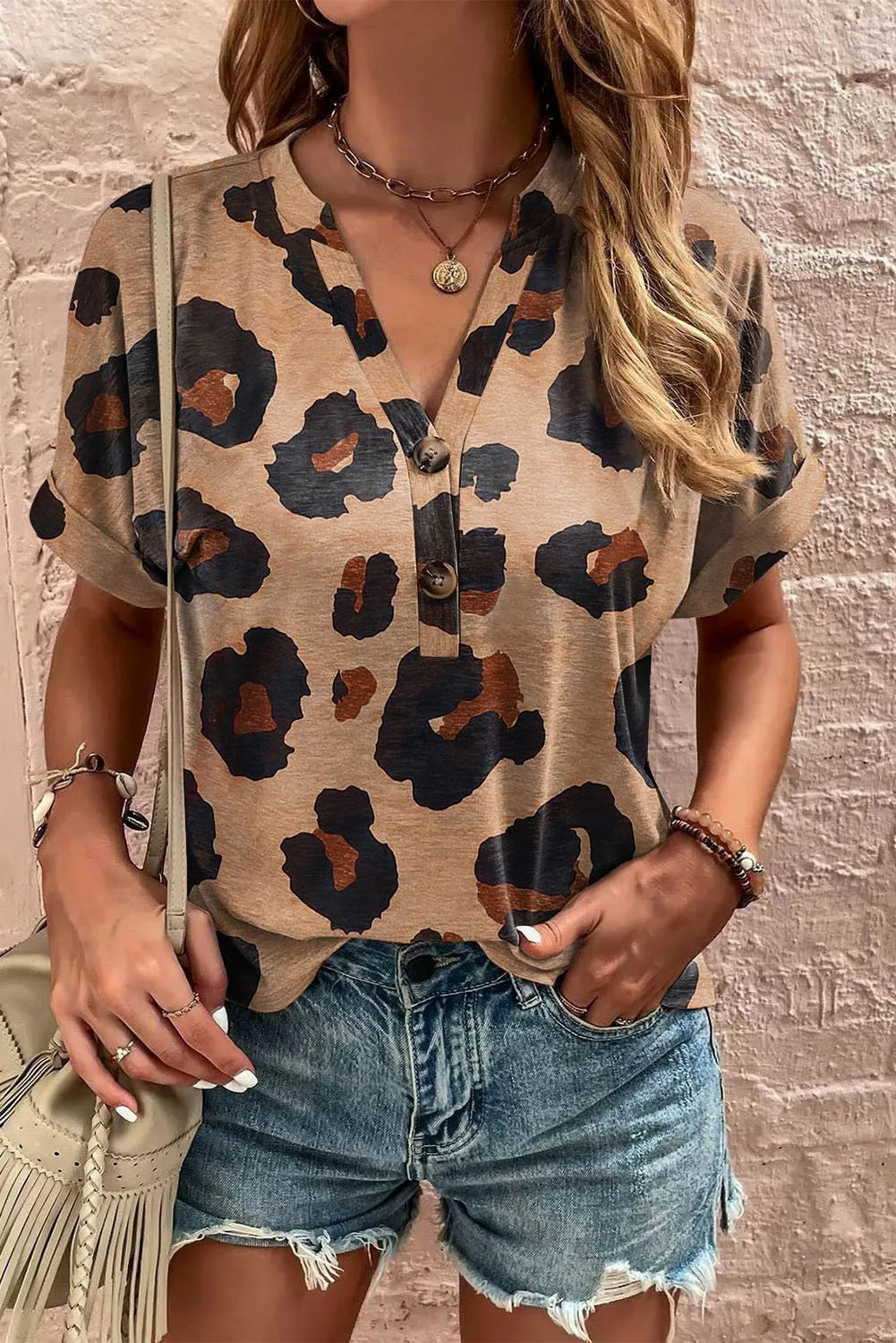 Leopard Folded Sleeve Blouse