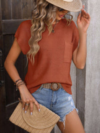 Casual Short Sleeve Knit Tee w Pocket