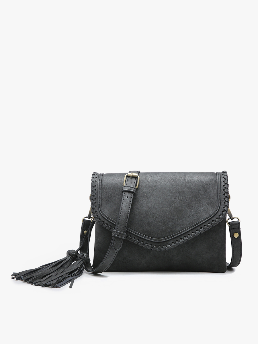 Sloane Flapover Crossbody w/ Whipstitch and Tassel | M1802A