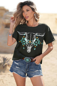 Vintage Bull Skull Western Turquoise T Shirt