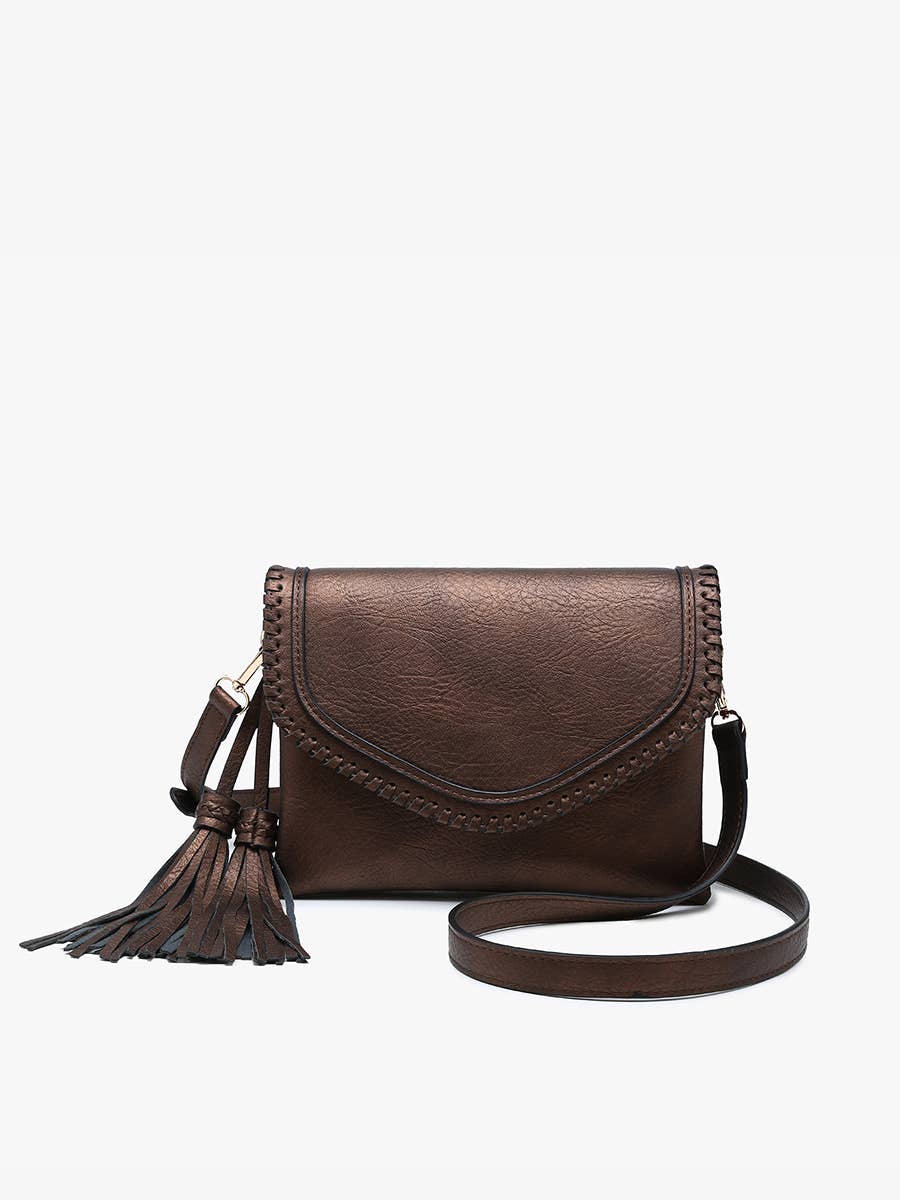 Sloane Flapover Crossbody w/ Whipstitch and Tassel | M1802A