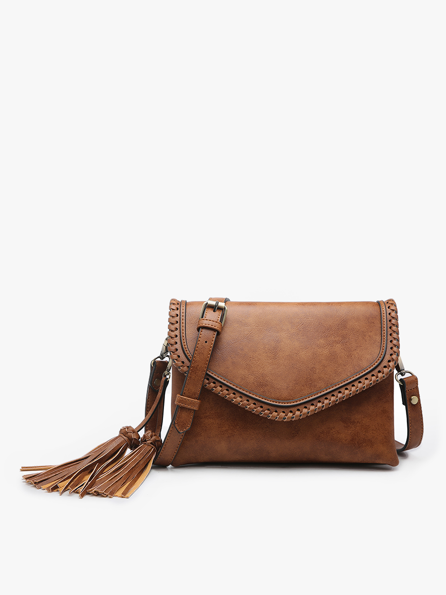 Sloane Flapover Crossbody w/ Whipstitch and Tassel | M1802A