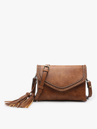 Sloane Flapover Crossbody w/ Whipstitch and Tassel | M1802A