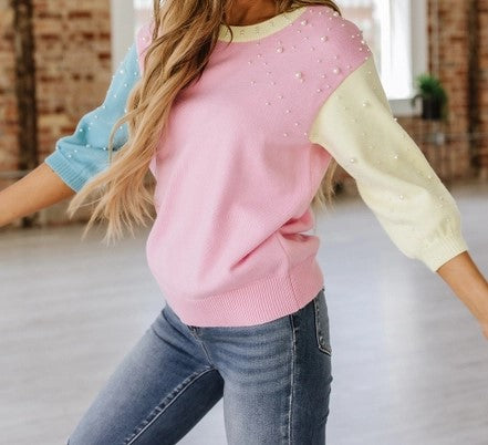 Pearl Color Block Knit Top