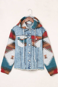 Aztec Denim Frayed Hem Jacket