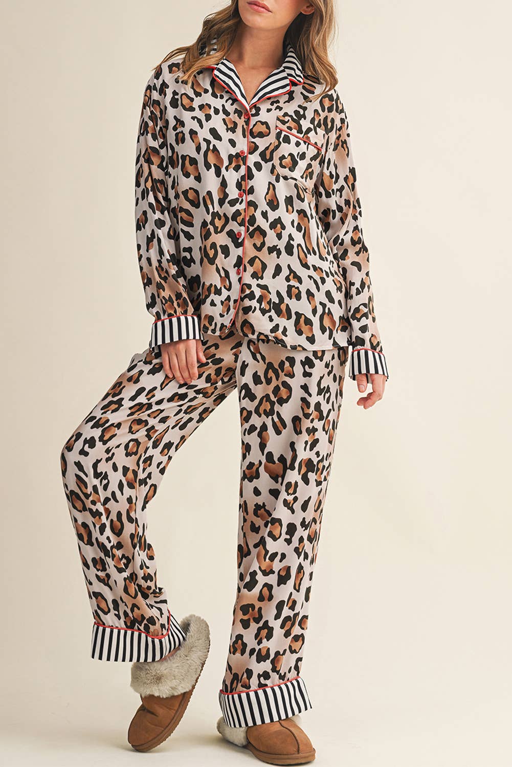 Bold Leopard Striped Shirt & Pants Pajama Set