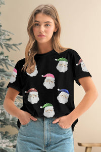 Sequin Christmas Claus Patched Graphic T-Shirt