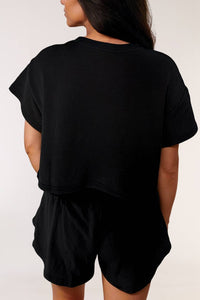 Baseball Print Cropped Tee and Ruffle High Waist Skort Set