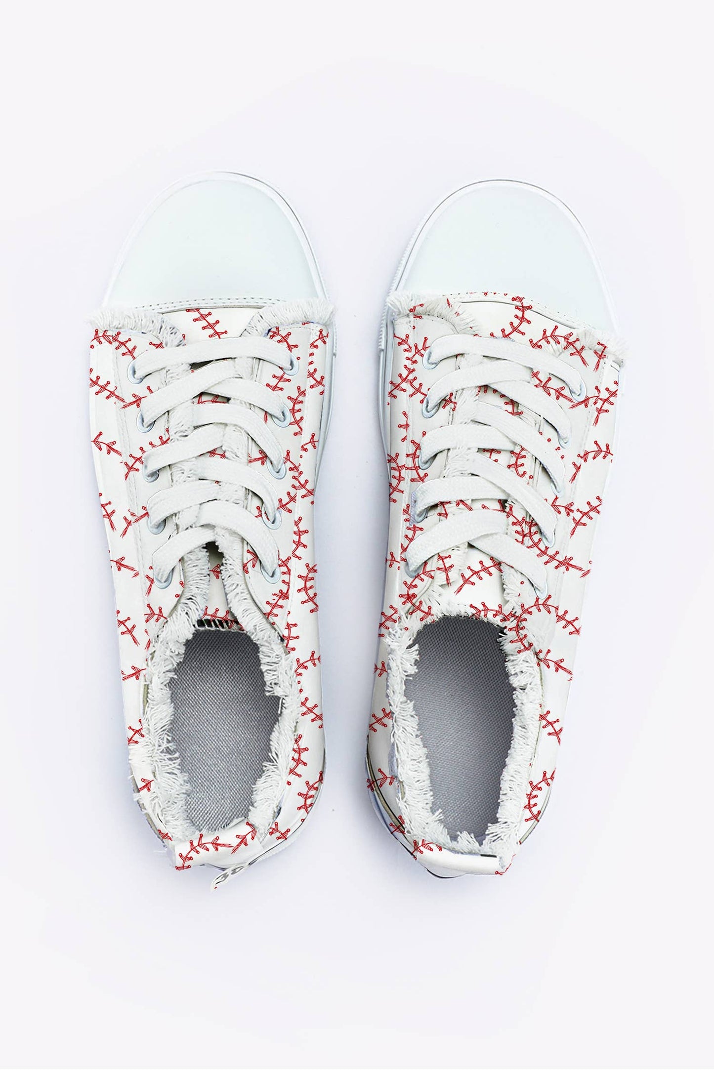 Baseball Seam Printed Frayed Canvas Shoes