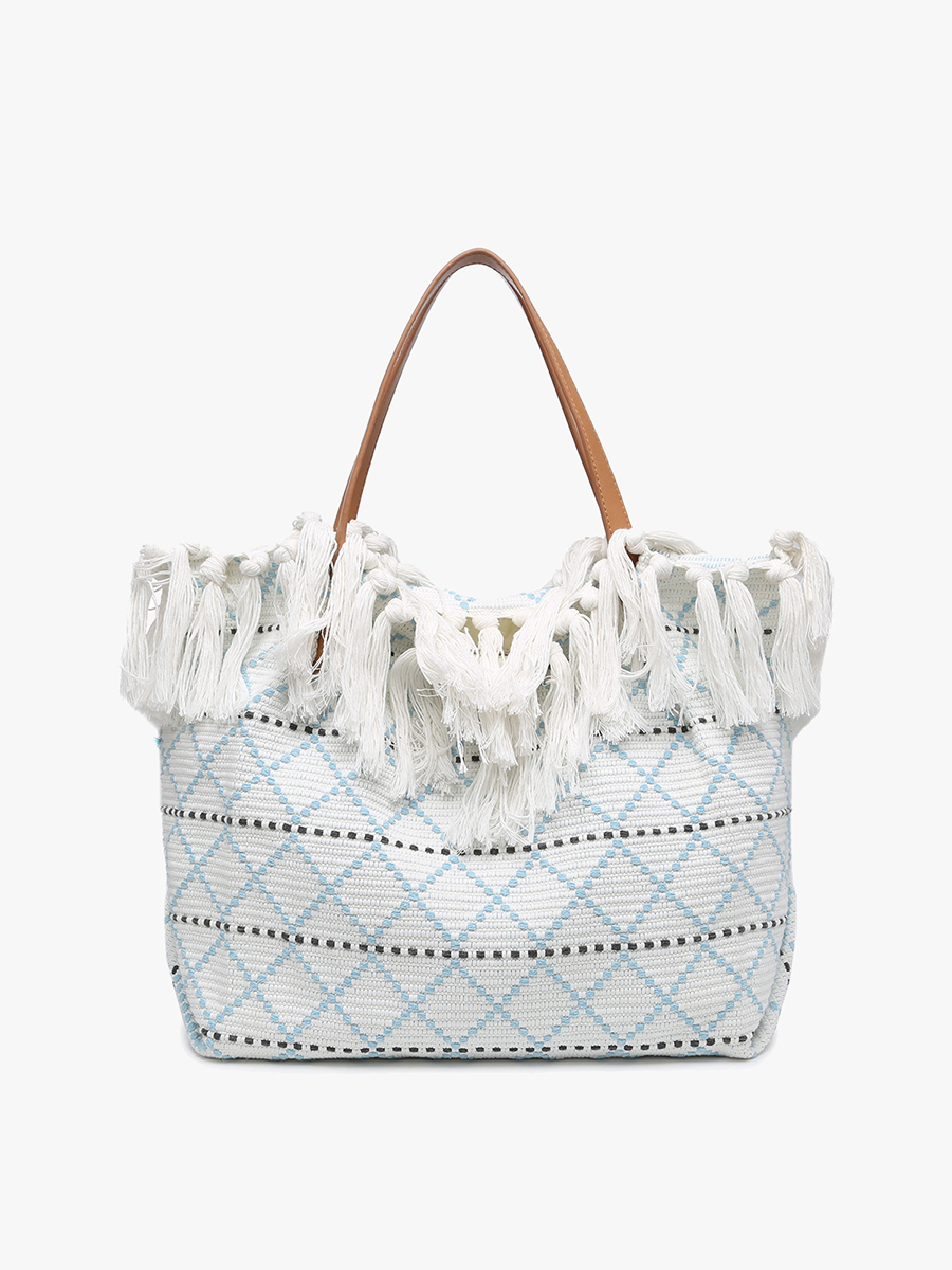 Madison Handwoven Fringe Tote – Woven Cotton Bag | M2091