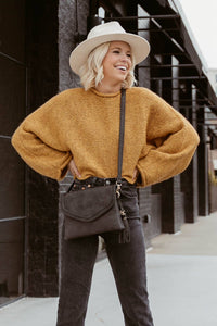 Sloane Flapover Crossbody w/ Whipstitch and Tassel | M1802A
