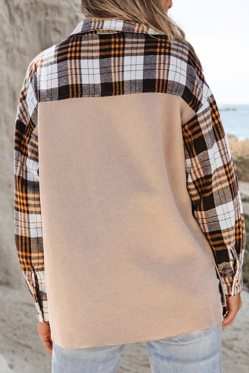 Plaid Knit Patch Shacket