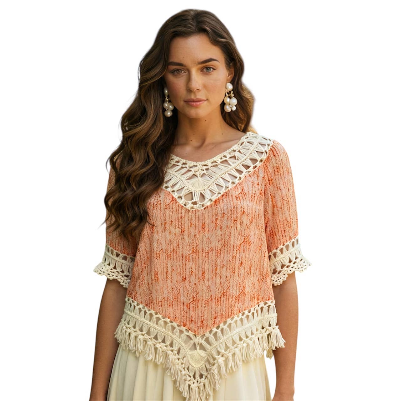 Shania Crochet Drape Blouse in Coral Navajo Print