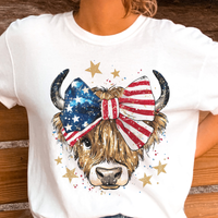 Patriotic Highland Cow USA Bow Graphic Tee