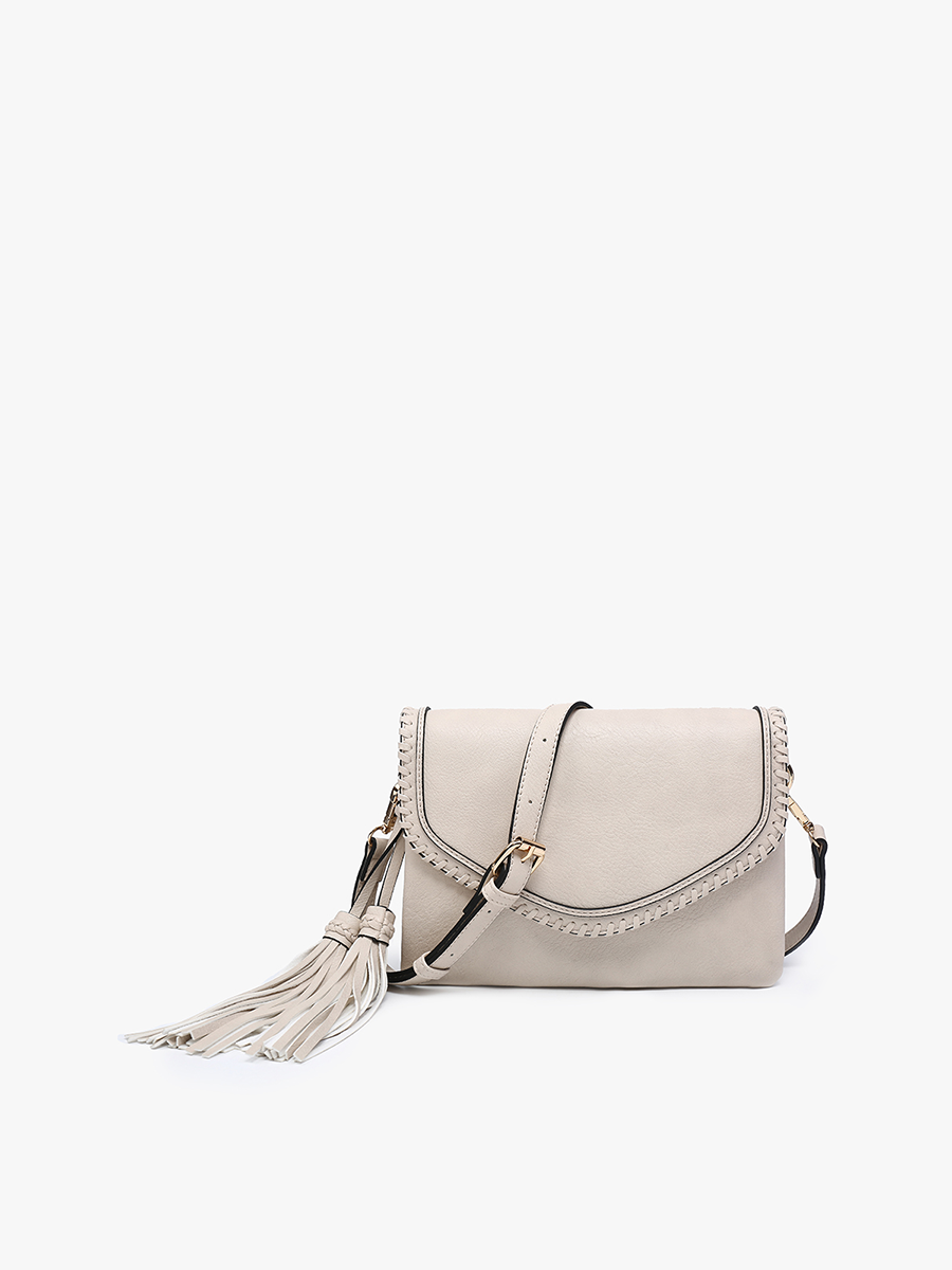 Sloane Flapover Crossbody w/ Whipstitch and Tassel | M1802A